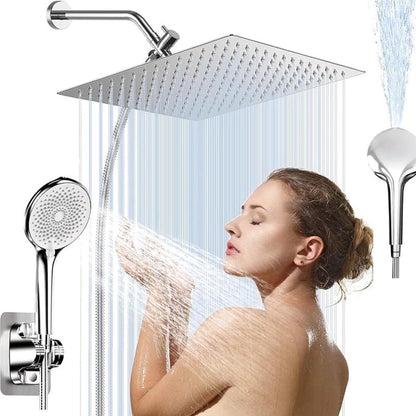 8" High Rainfall Showerhead & Handheld Shower Head Chrome w/ Diverter