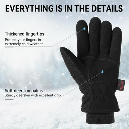 Winter Gloves -30°F Cold Proof Deerskin Suede Leather Insulated Size L
