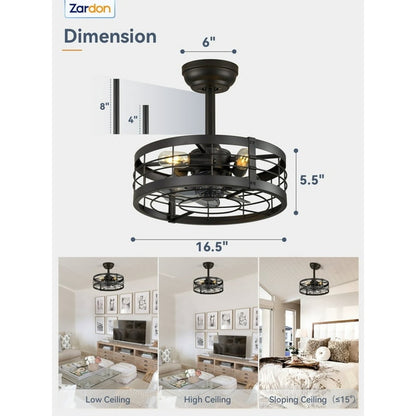 16.5 inch Caged Ceiling Fan with Light and Remote Control