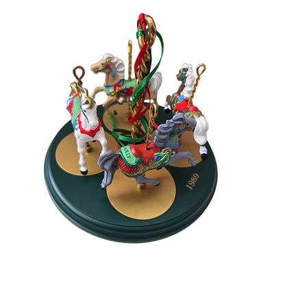 Hallmark Carousel & Horses Christmas Ornaments Set Of 4 Horses & Stand 1989