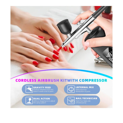 Airbrush Kit 48PSI Compressor Non-Clogging 6000mAh rechargeable Makeup, Cake Decorating, Make-Up