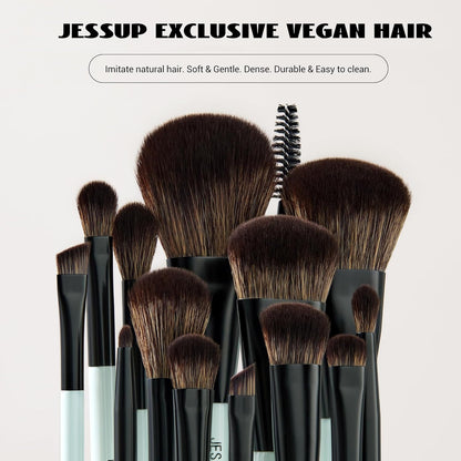 Jessup Makeup Brushes Set 10pcs Double Sided Cruelty Free Cosmetic Tools Brush Set