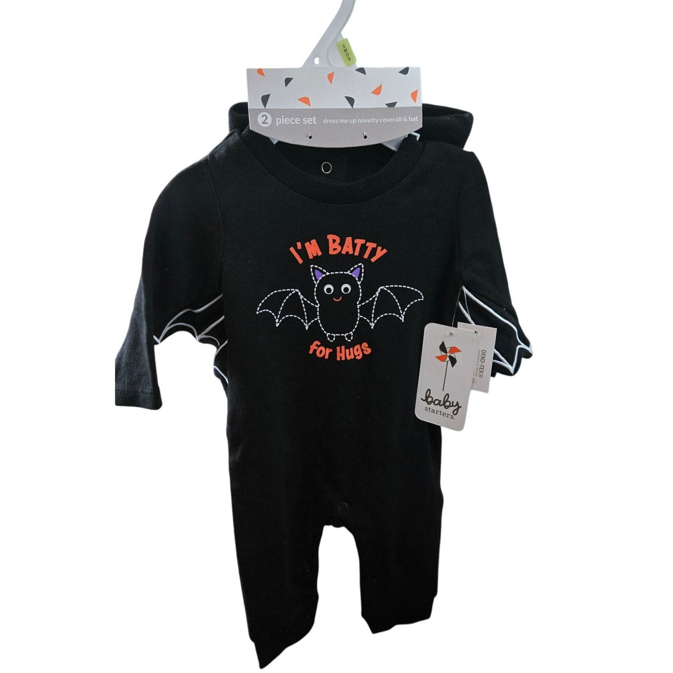 Baby Starters Halloween Batty One Piece Overall With Hat Size 0-3 Months NWT