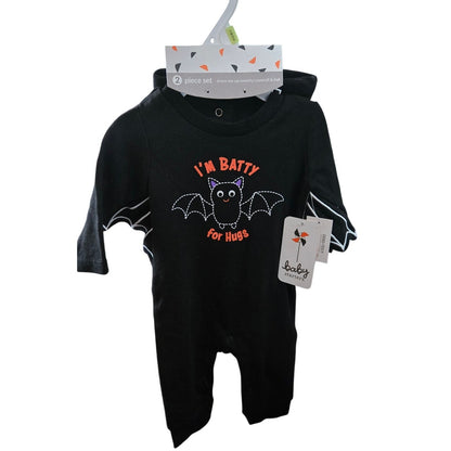 Baby Starters Halloween Batty One Piece Overall With Hat Size 0-3 Months NWT
