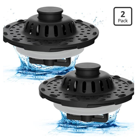 2PCS Universal Metal Bathtub Drain Stopper Top Hair Catcher, Matte Black