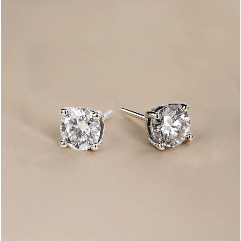 Lab Grown Diamond Earrings 0.50 Carat Round Cut 18K White Gold Plated Solitaire Studs