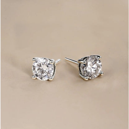Lab Grown Diamond Earrings 0.50 Carat Round Cut 18K White Gold Plated Solitaire Studs