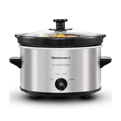 Stainless Steel Electric 2 Qt Oval Slow Cooker Adjustable Temp Dishwasher Safe