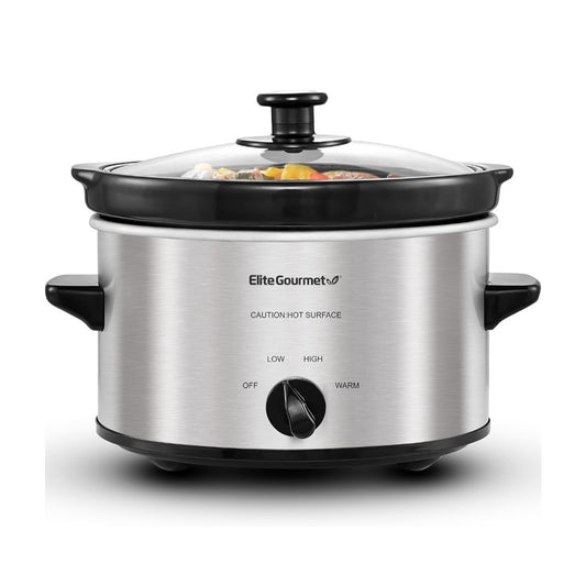 Stainless Steel Electric 2 Qt Oval Slow Cooker Adjustable Temp Dishwasher Safe