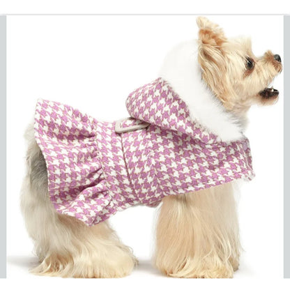 Luxury Faux Fur Dog Thermal Pet Coat Dress with Hood Size Medium