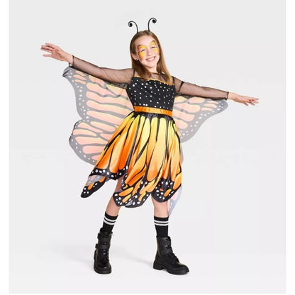 Kids Size S (6-7) Glows under Blacklight Monarch Butterfly Costume Dress