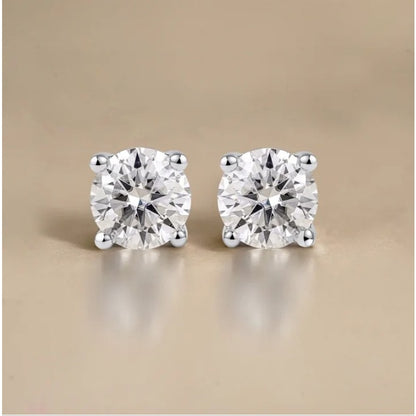 Lab Grown Diamond Earrings 0.50 Carat Round Cut 18K White Gold Plated Solitaire Studs