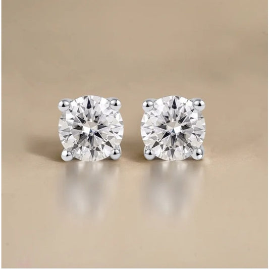 Lab Grown Diamond Earrings 0.50 Carat Round Cut 18K White Gold Plated Solitaire Studs