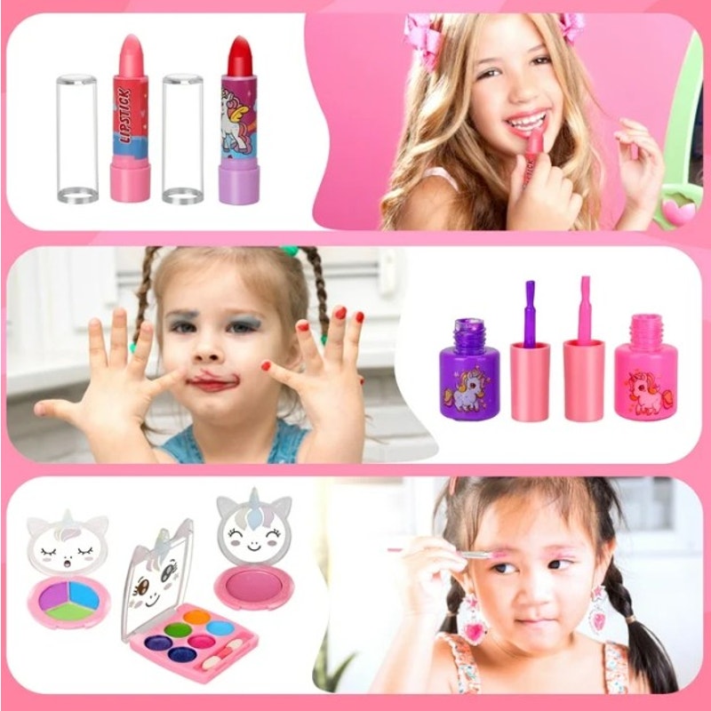 Real Washable Kids Makeup Unicorn Suitcase Set Toy Age 3-12 Little Girls