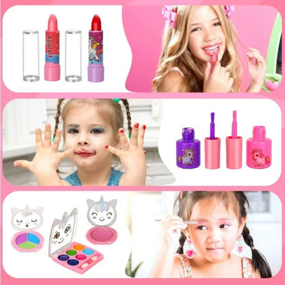 Real Washable Kids Makeup Unicorn Suitcase Set Toy Age 3-12 Little Girls