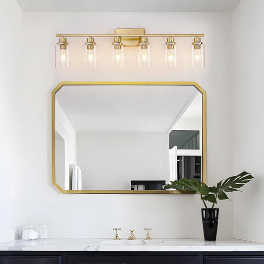 New 6 Light Gold Bathroom Light Fixture Brushed Brass Vanity Light Wall Lighting