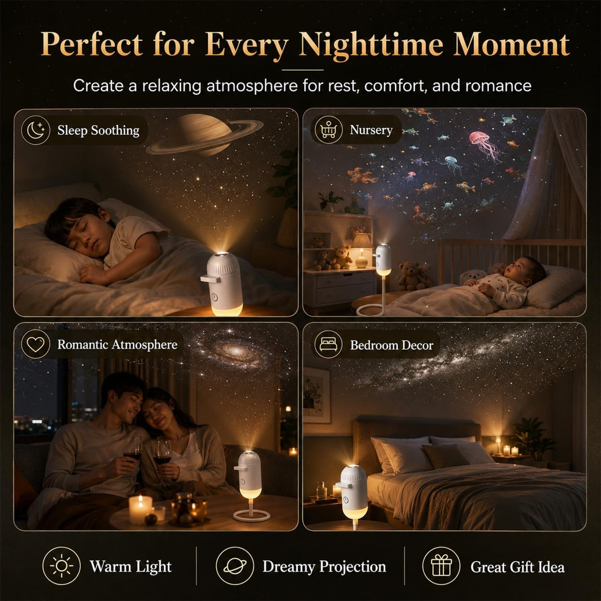 Starry Sky Projection LED Night Light Lamp 3 Interchangeable Theme Films (Model DS-11)