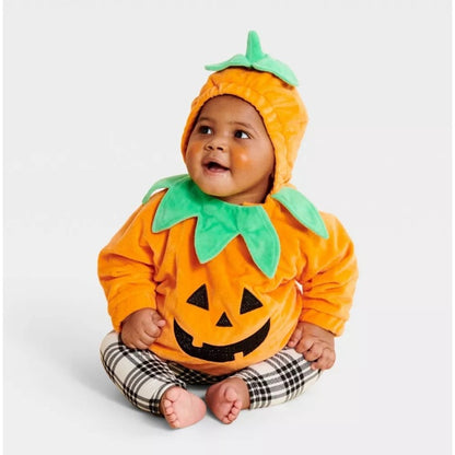 Hyde & EEK! Infant Pumpkin Halloween Costume Pullover - Size 0-6 Months - Orange - New