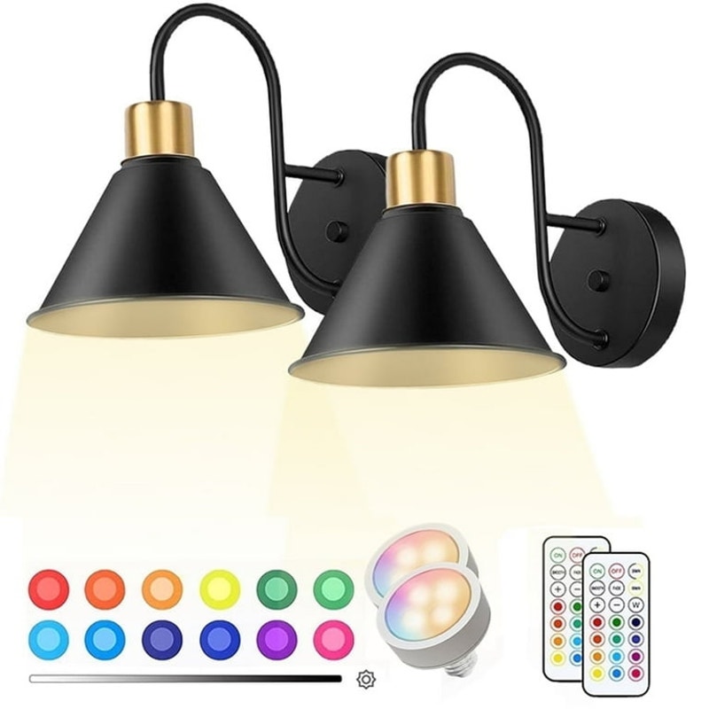 2 pack LED Battery Operated Wireless Wall Sconces with Remote Control
