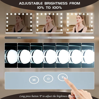 New Hollywood 23"x18" Vanity Mirror w/ Dimmable LED Lights & USB Charging Port