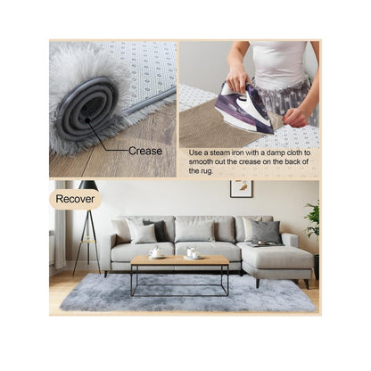Large Fluffy Fuzzy Shag Rug 8x10 Non-Slip Gray