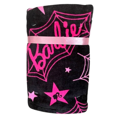 New Barbie 2 Pack Hand Towels Halloween Pink Black Spider Web 16in x 28in Cotton