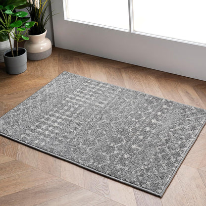 2x3 Moroccan Blythe Area Rug Dark Grey Faded Bohemian Design Stain Resistant