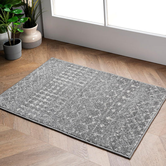 2x3 Moroccan Blythe Area Rug Dark Grey Faded Bohemian Design Stain Resistant