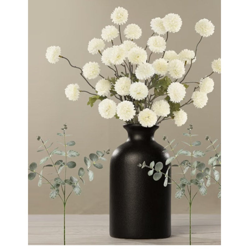 Faux Flowers Pompom Mum & Eucalyptus Kiku 10 Stems & 2 Eucalyptus