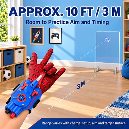 Blue Spider Web Shooter Toy for Kids USB Rechargeable Wrist Launcher w/ Auto Reel