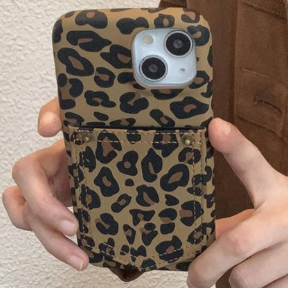 iPhone15 Fashion Card Holder Phone Case Cover Brown Animal Print