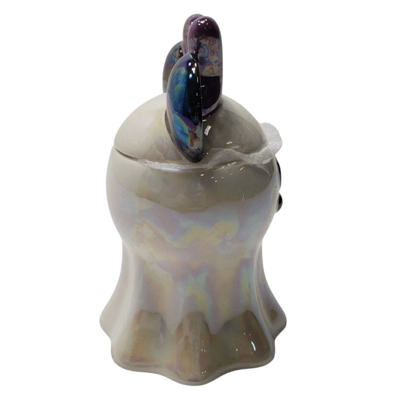 Disney Halloween Minnie Mouse Iridescent Glazed Ghost Mug & Lid Handpainted New