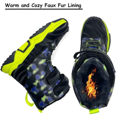 Kids Size 1.5 Snow Boots Waterproof Outdoor Anti-Slip Mid Calf Faux Fur Lining