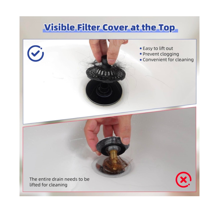 2PCS Universal Metal Bathtub Drain Stopper Top Hair Catcher, Matte Black
