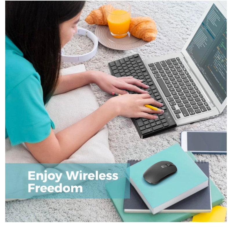 Wireless Keyboard and Mouse Combo, 2.4G Full-Sized Ergonomic Keyboard