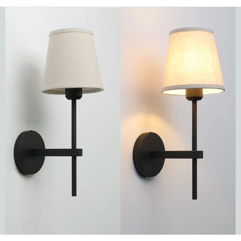 Vintage Wall Sconce with Linen Fabric Shade, Hardwired Indoor 1-Light