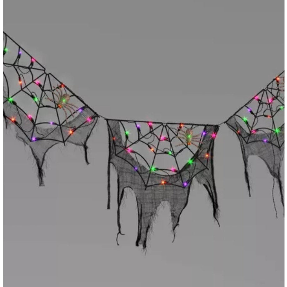 70" LED Lit Spider Webs with Gauze Halloween Decoration