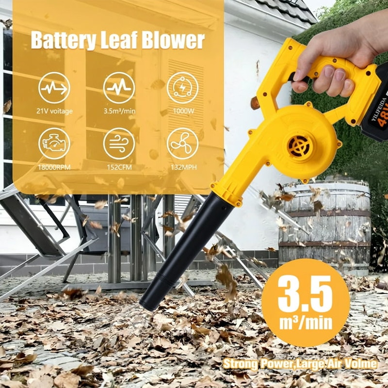 21V Cordless Leaf Blower, Lightweight Electric Mini Air Blower with two 2.0Ah batteries