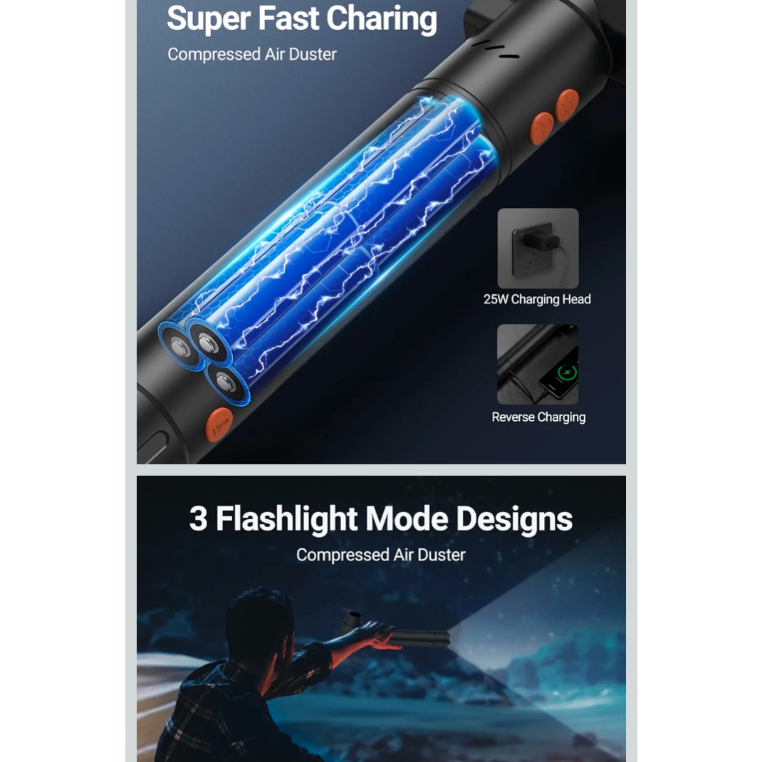 Rechargeable Electric Compressed Air Duster w/ LED Light