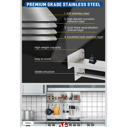 36"x30" Stainless Steel Backsplash for Stove & Range Hood w/ Shelf