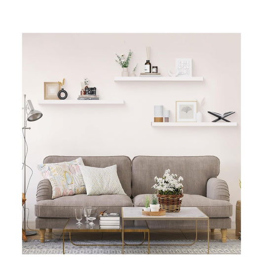 White Floating Wall Shelves Wood Shelf Set of 3 - 36" Wide