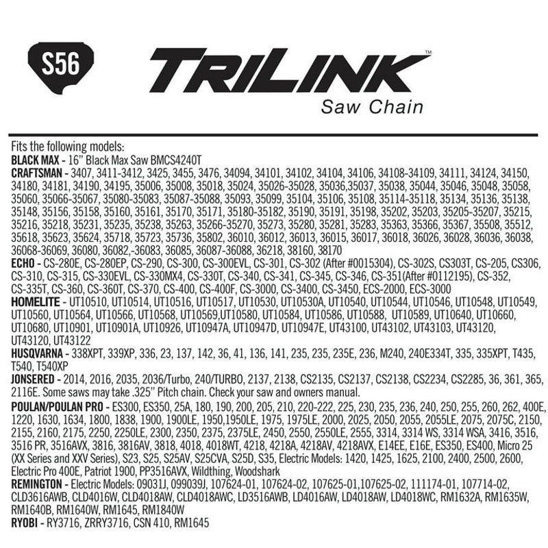 Trilink Saw Chain S56 - 16" 2 Pack Replacement Chain