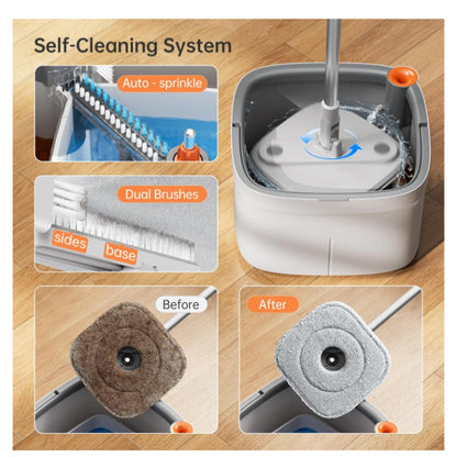 Spin Mop and Bucket Set with Self Separation Dirty and Clean Water System