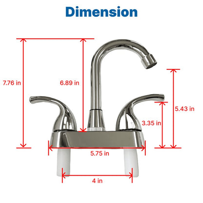 RV Camper Bathroom Faucet 4 Inch 2 Handle Centerset Fit 2 or 3 Holes 360 Swivel
