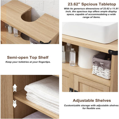 Bathroom Floor Cabinet Vanity Adjustable Shelf Barn Doors Farmhouse Natural Oak