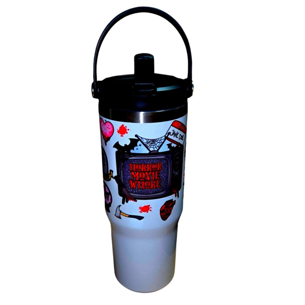 Horror Movie Whore Straw Sipper Insulated Stainless Steel Water Bottle Tumbler UV DTF