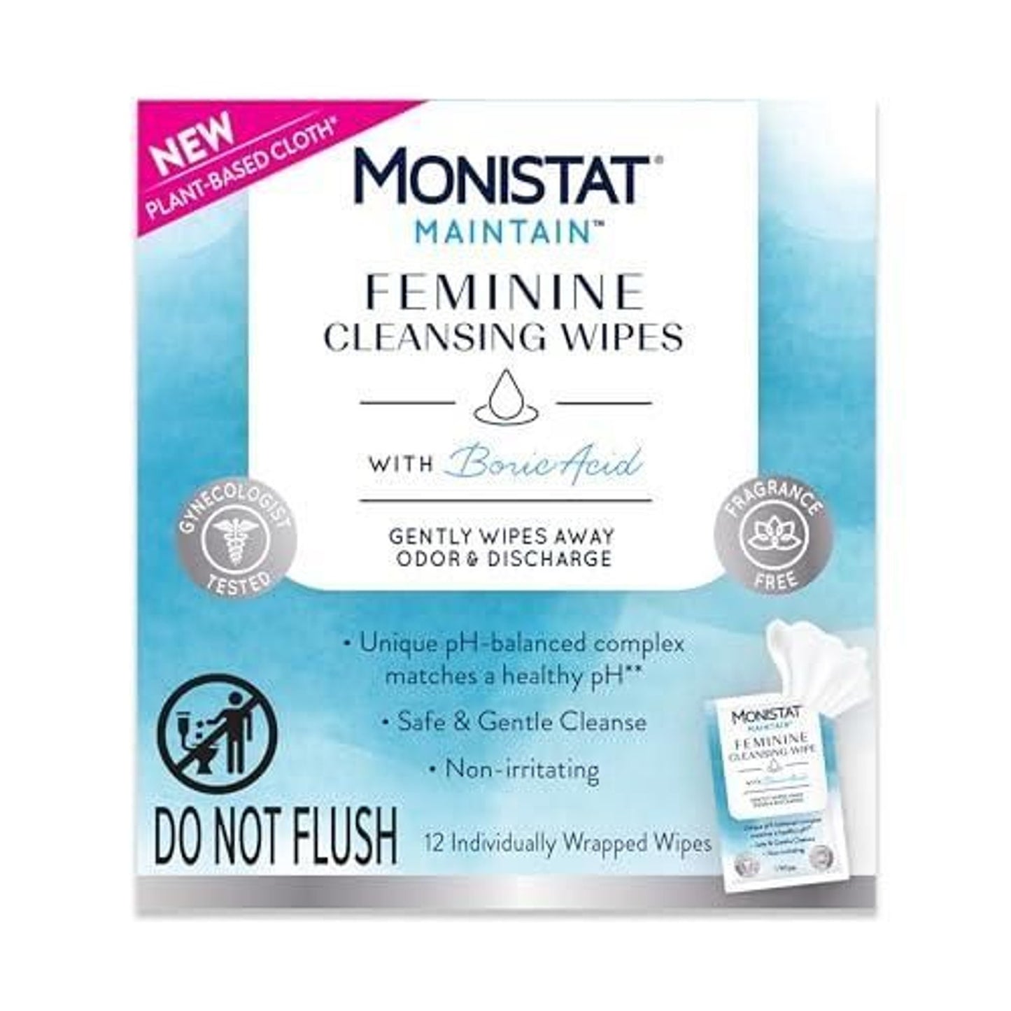 Monistat Feminine Cleaning Wipes with Boric Acid, 12 Ct | CVS