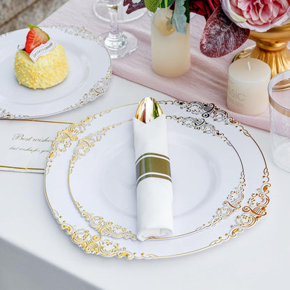 350pc Gold Plastic Plates Gold Plastic Dinnerware Sets 50 Place Wedding Party