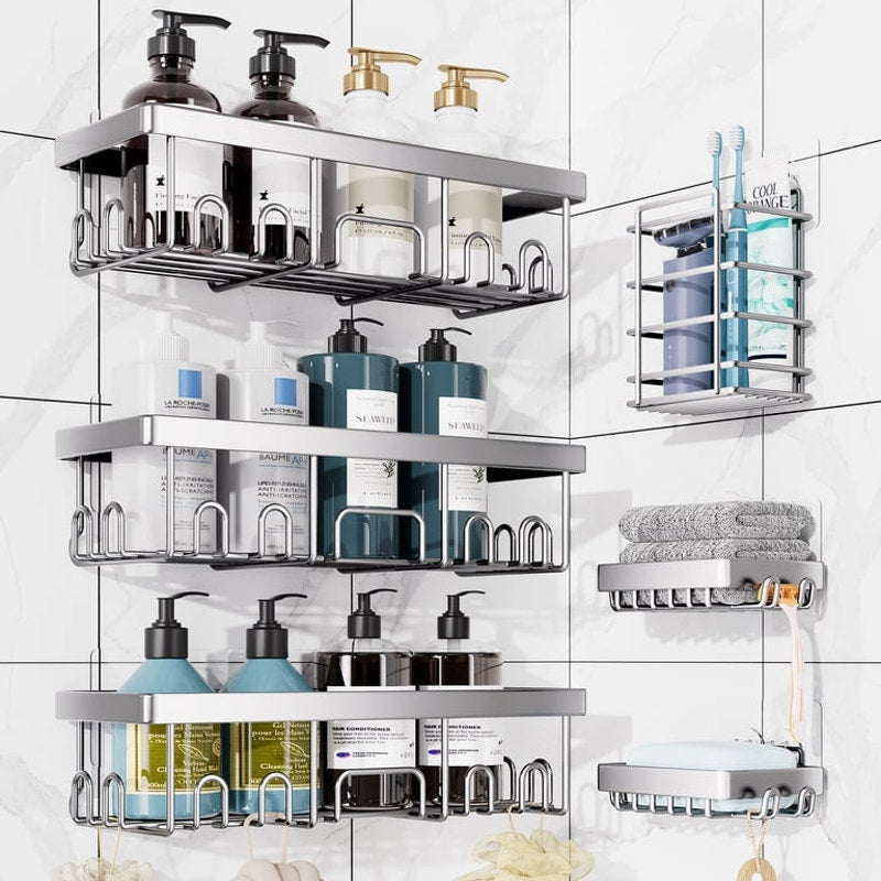 Shower Caddy 6 Count, Large Capacity Bathroom Organizers & Storage Satin Nickel
