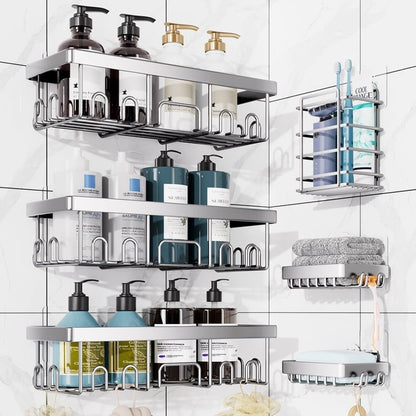 Shower Caddy 6 Count, Large Capacity Bathroom Organizers & Storage Satin Nickel